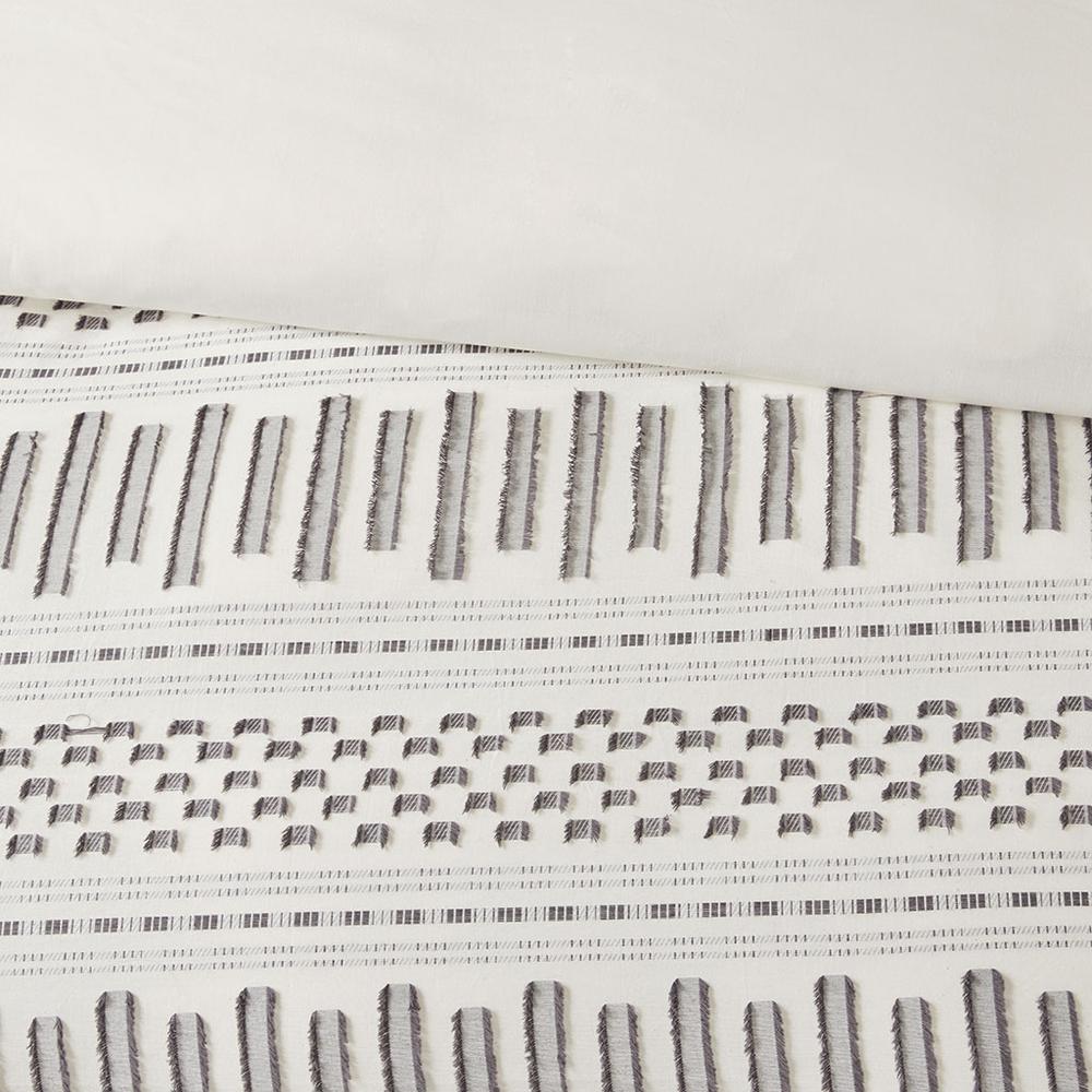 Rhea Cotton Jacquard Comforter Mini Set, Ivory/Charcoal color. Picture 3