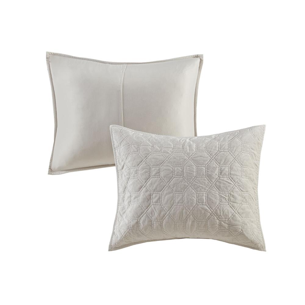 Harper 3 Piece Velvet Quilt Set, Ivory color. Picture 1
