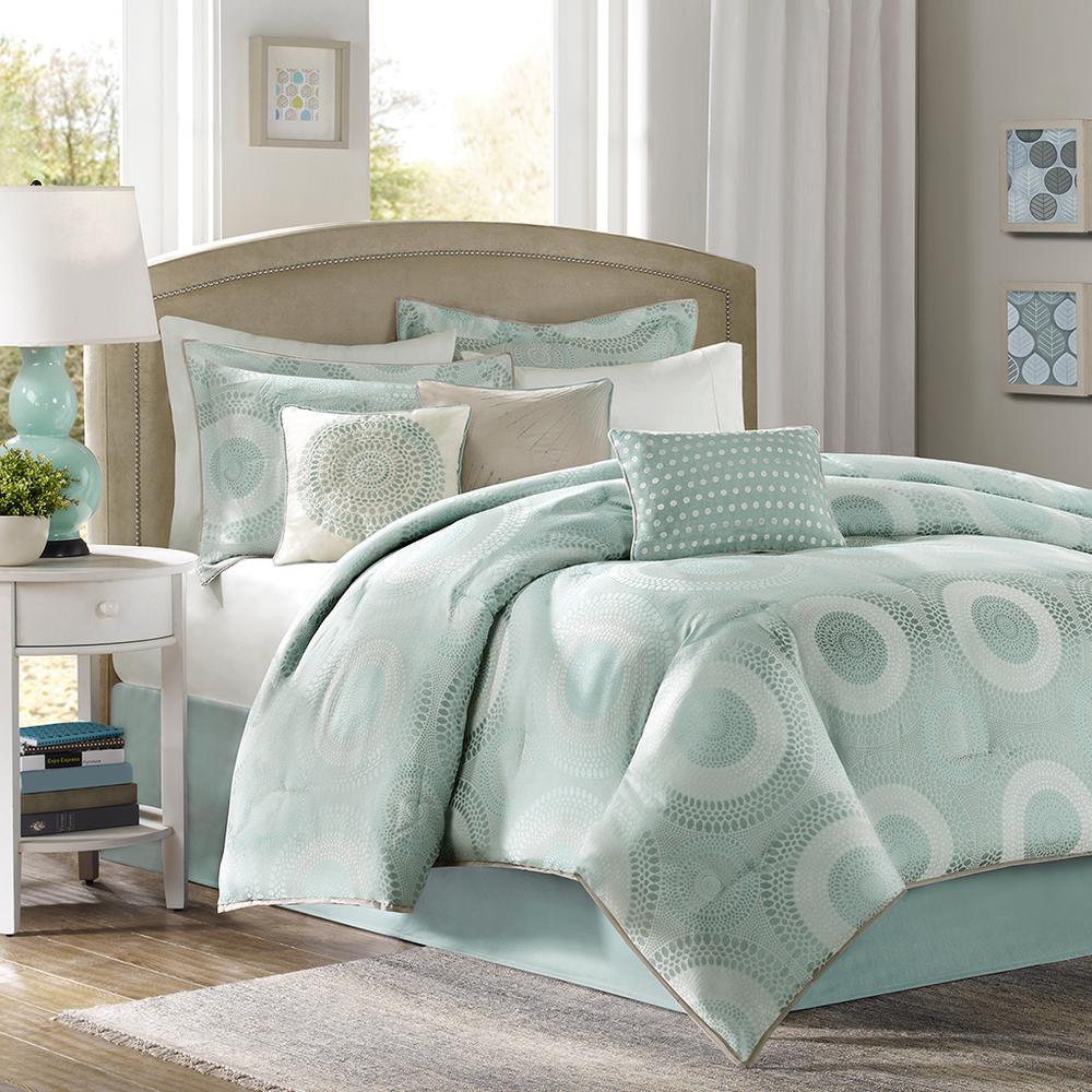 Baxter 7 Piece Jaquard Comforter Set, Seafoam/Sage color. Picture 2