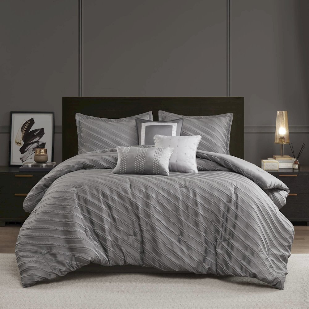 Riva 7 Piece Comforter Set, Grey color. Picture 3