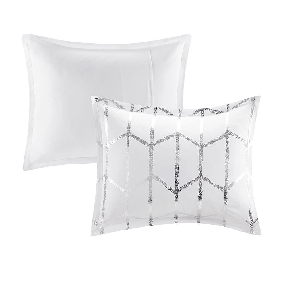 Raina Metallic Printed Comforter Set, White/Silver color. Picture 2