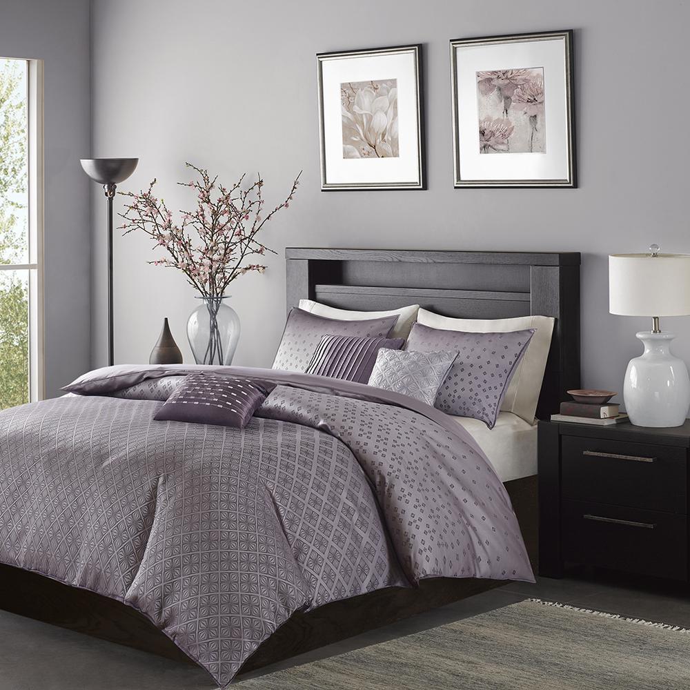 Biloxi 6 Piece Jaquard Duvet Cover Set, Purple color. Picture 1
