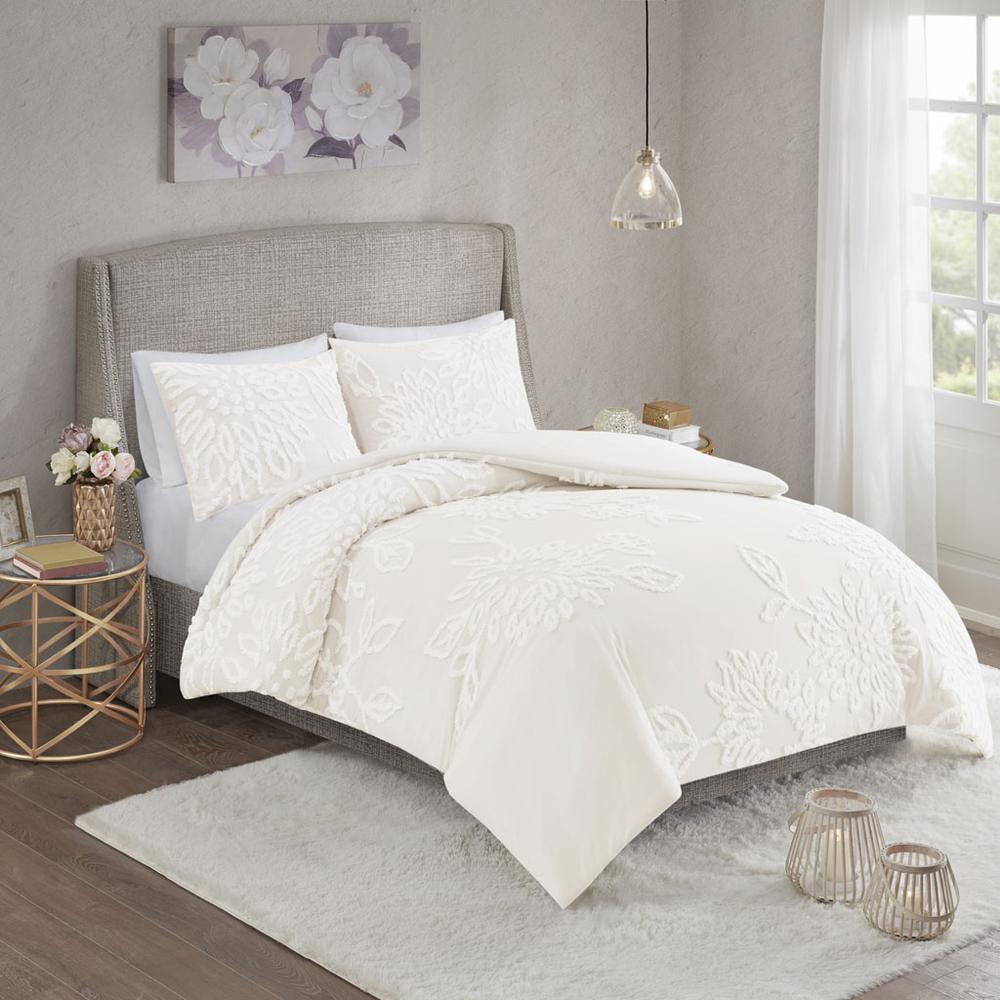 3 Piece Tufted Cotton Chenille Floral Duvet Cover Set. Picture 2