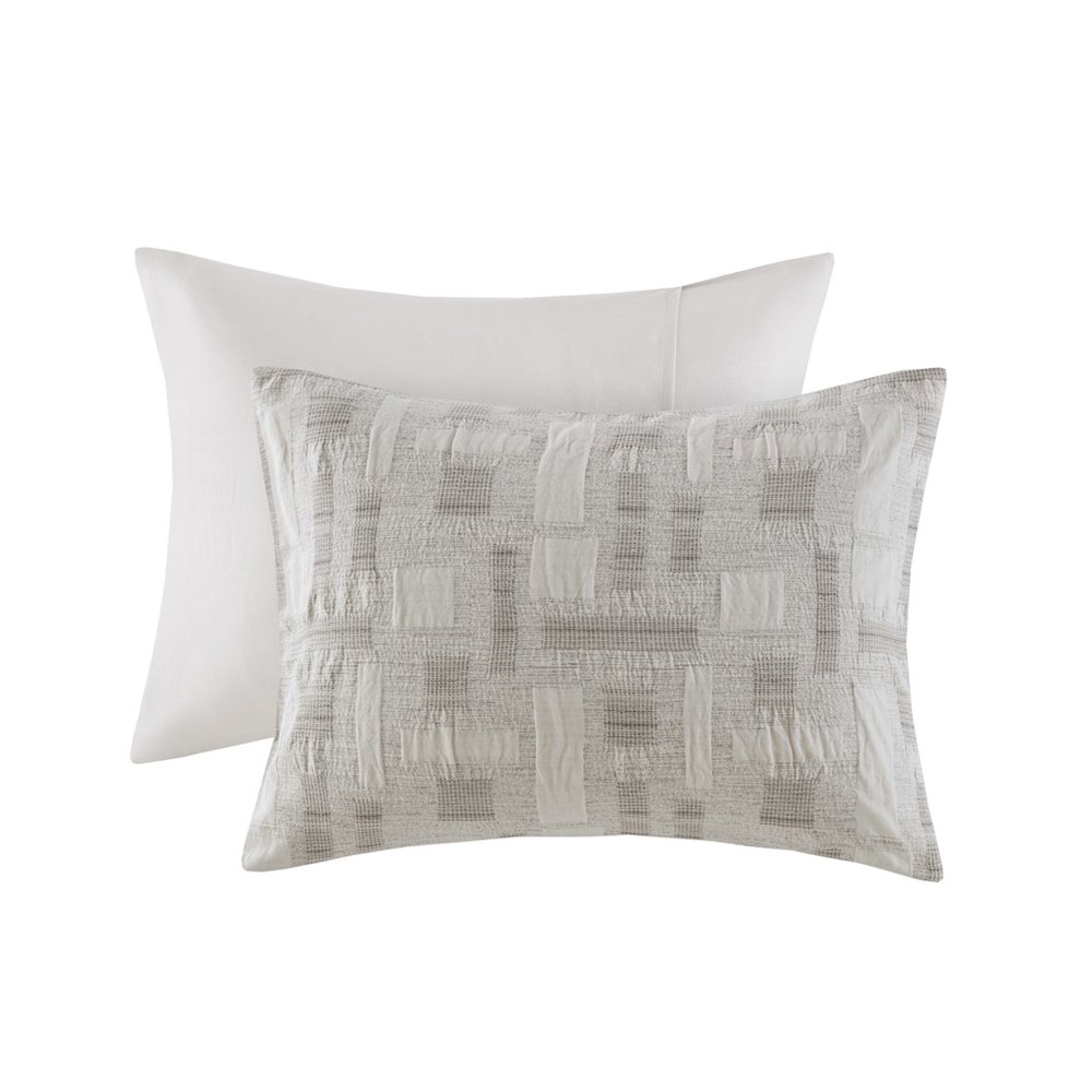 Cairo 3 Piece Cotton Jacquard Comforter Set, Ivory color. Picture 2