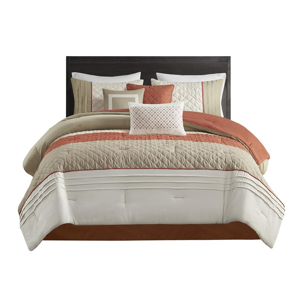 7 Piece Color Block Stripe Comforter Set with Throw Pillows. Picture 1