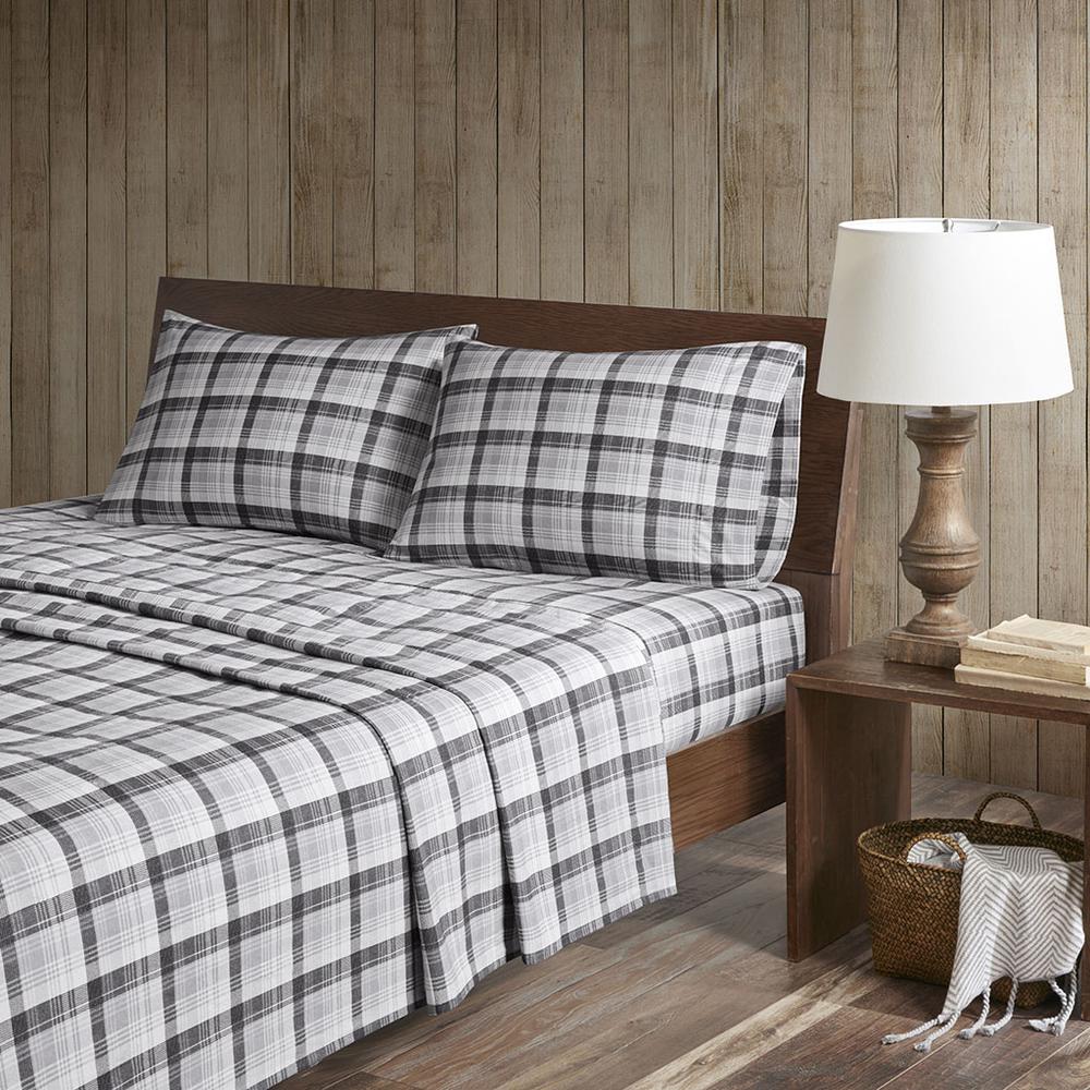 Flannel Sheet Set, Grey Plaid color. Picture 4