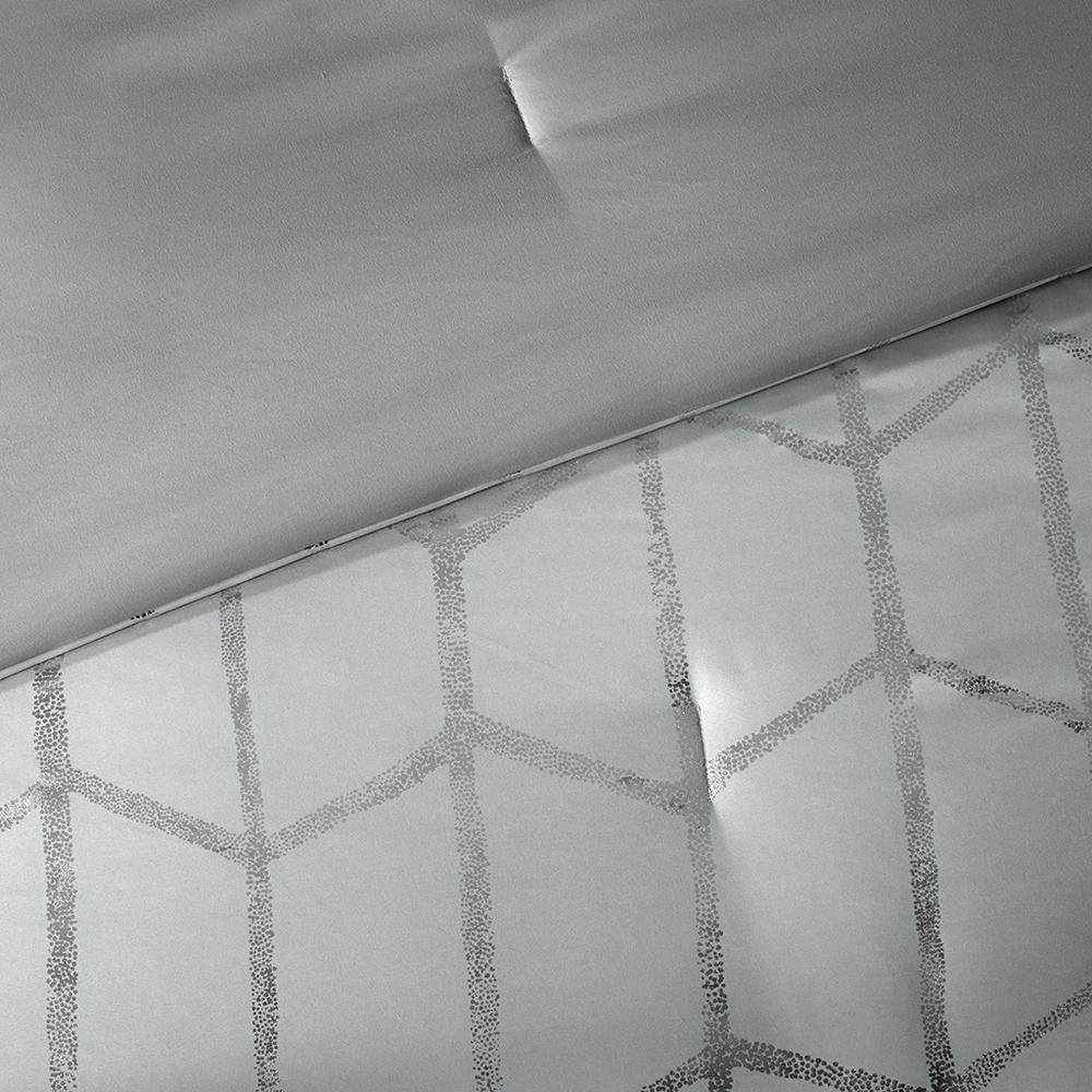 Raina Metallic Printed Comforter Set, Grey/Silver color. Picture 5