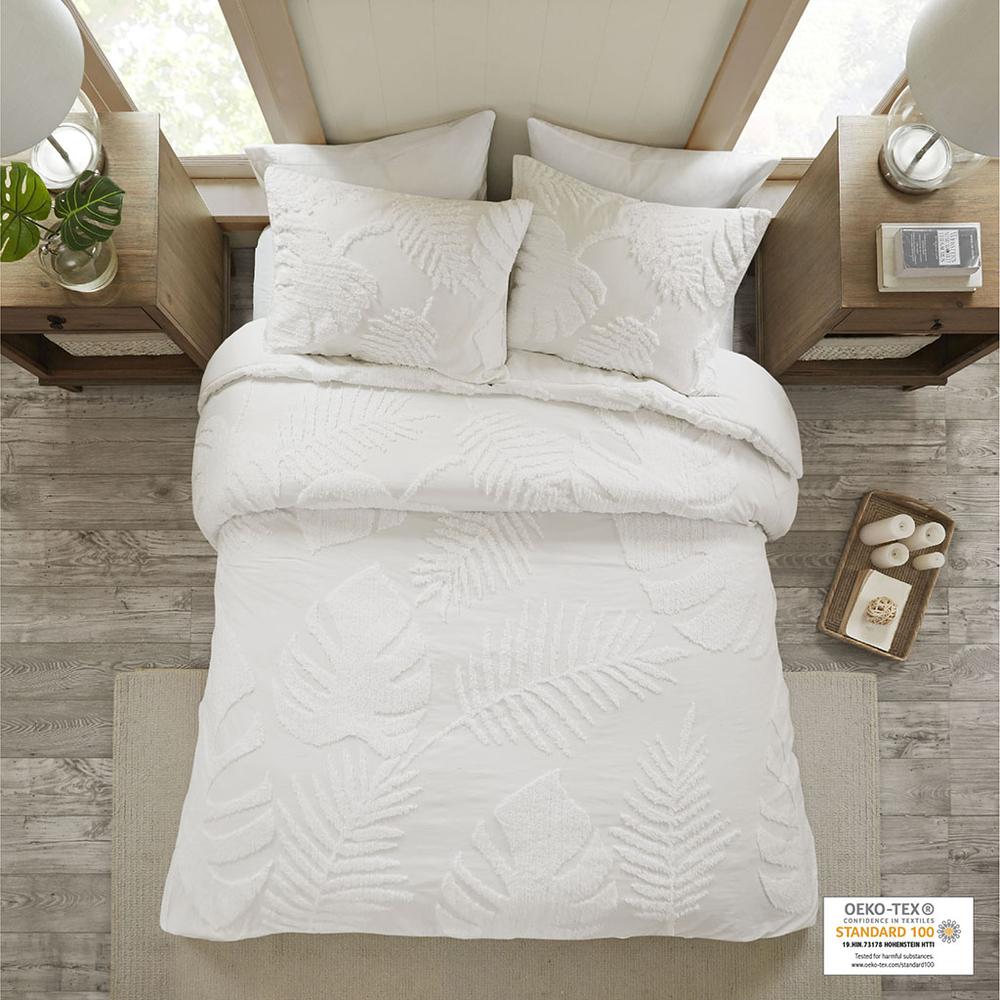 3 Piece Tufted Cotton Chenille Palm Duvet Cover Set. Picture 4