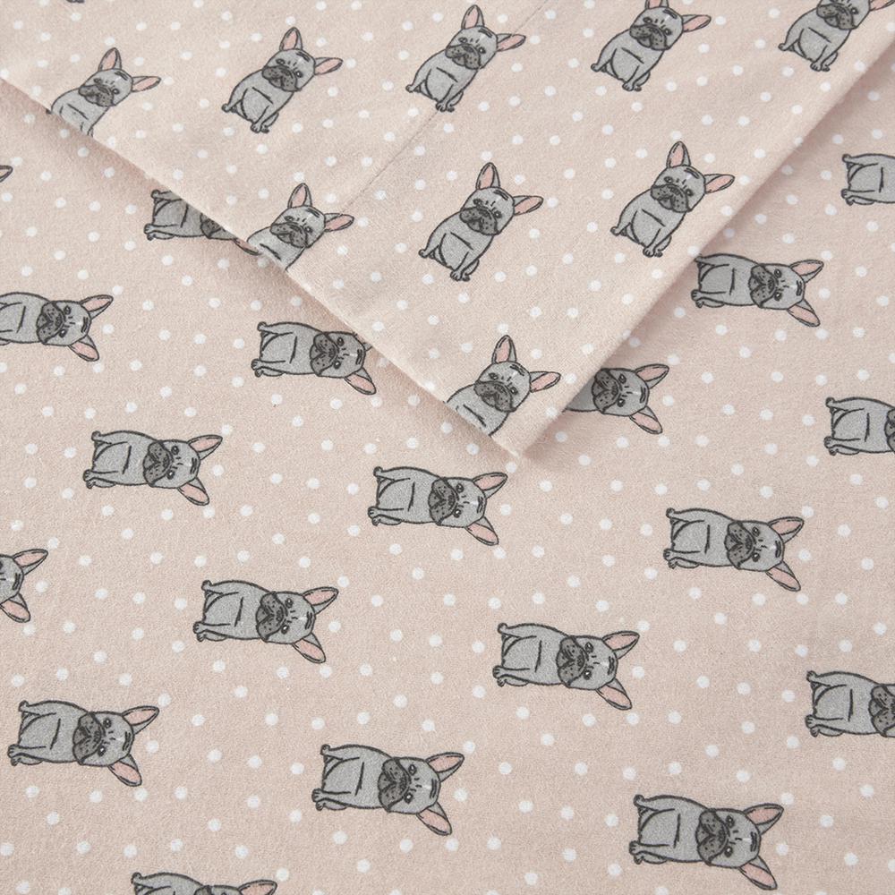 Cozy Flannel Printed Sheet Set, Pink French Bulldog color. Picture 3