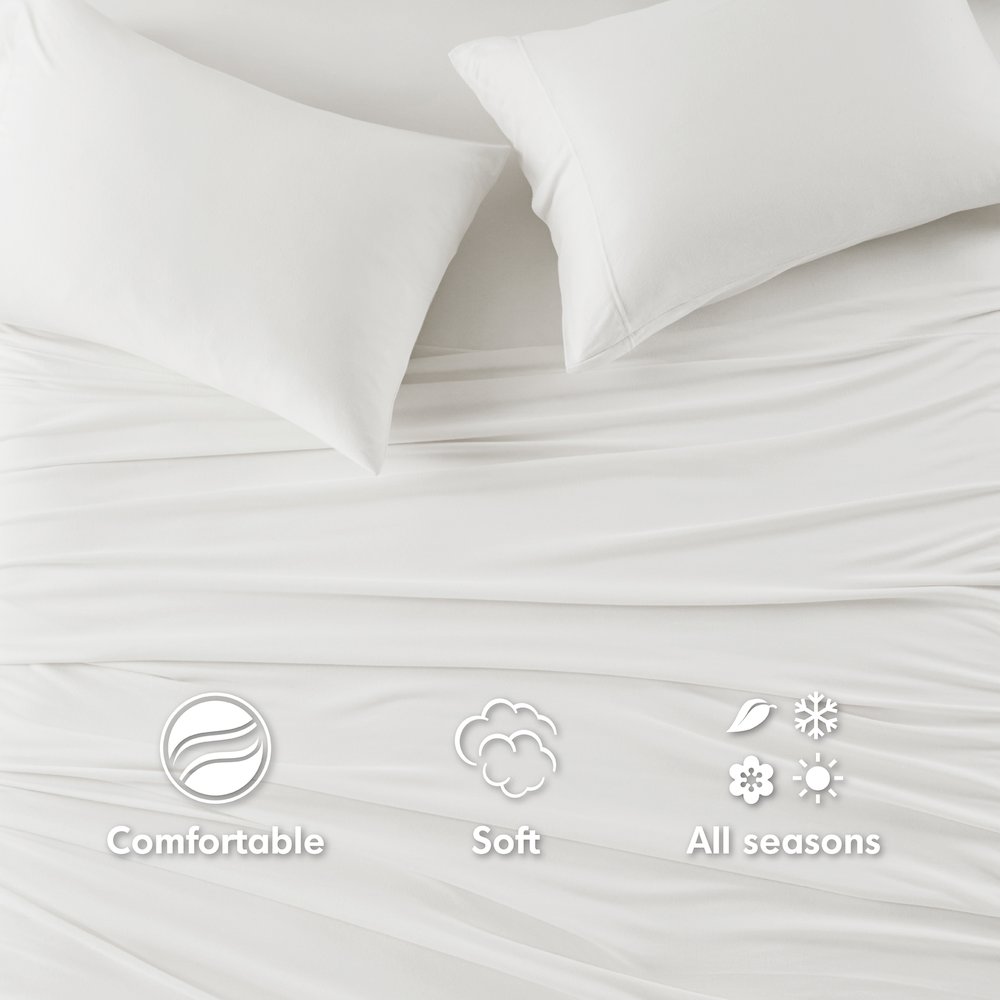 Cotton Blend Jersey Knit All Season Sheet Set, White color. Picture 4