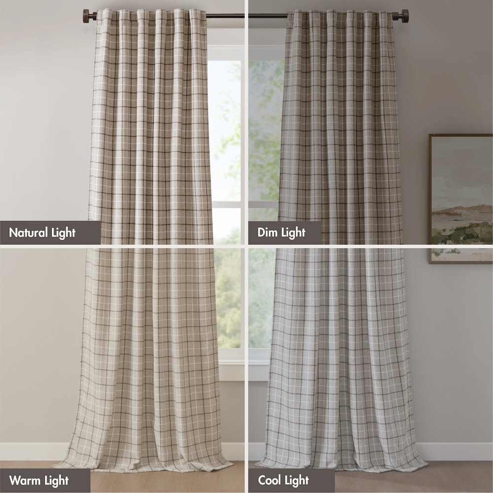 Anaheim Plaid Rod Pocket and Back Tab Curtain Panel with Fleece Lining. Picture 4