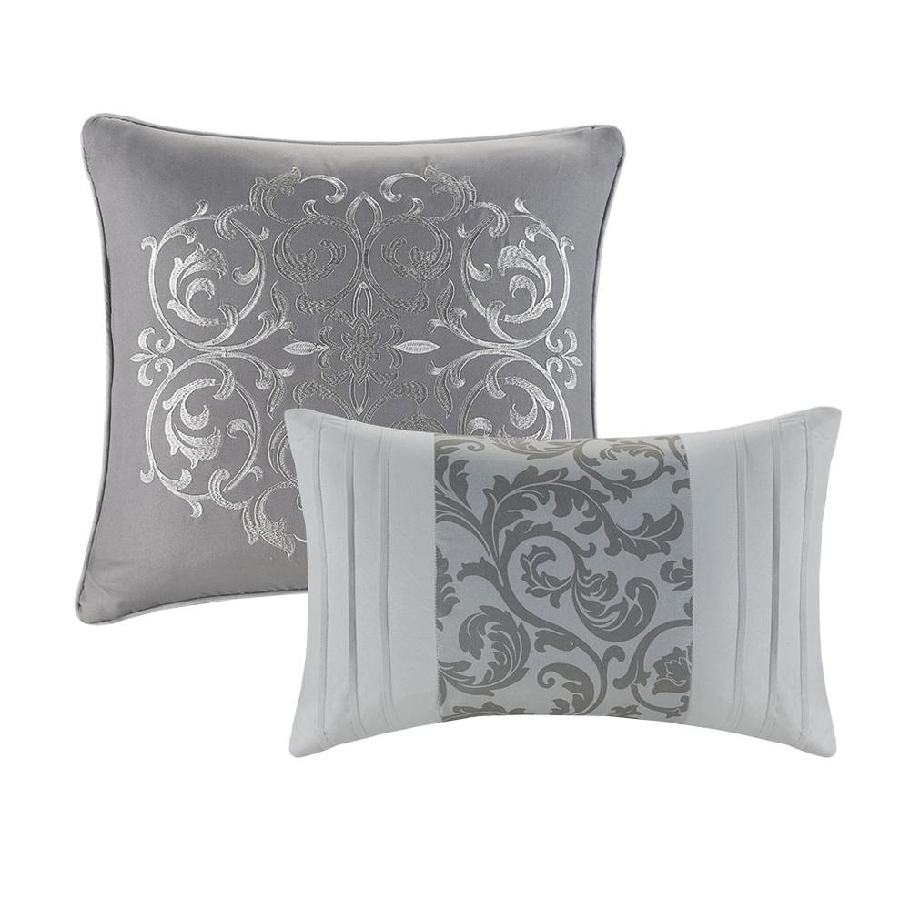 Ramsey Embroidered 8 Piece Comforter Set, Grey color. Picture 2