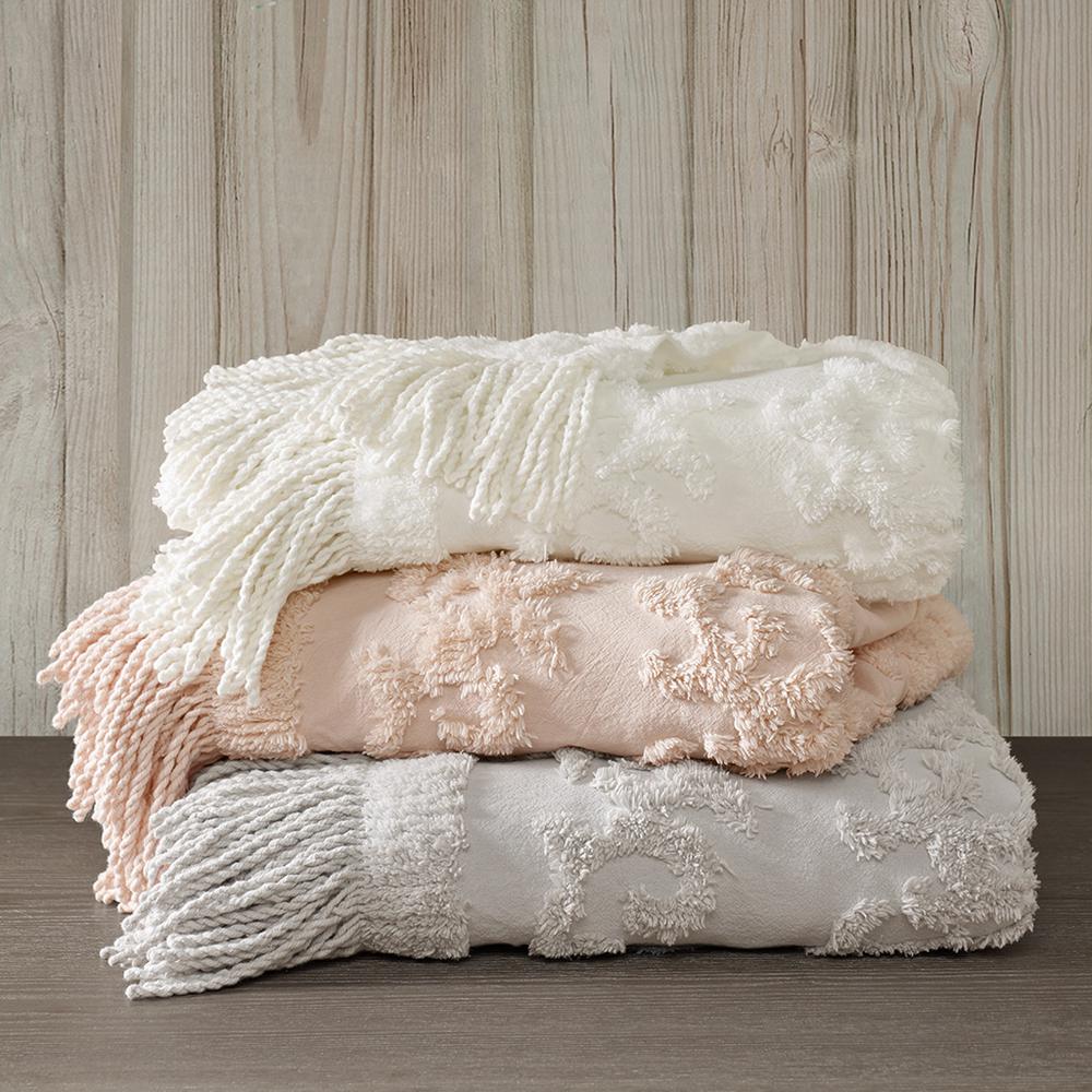 100% Cotton Tufted Chenille Lightweight Throw With Fringe Tassel 50" x 60". Picture 3