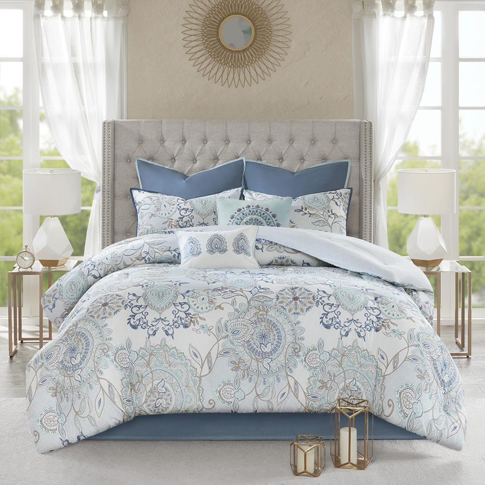 8 Piece Cotton Floral Printed Reversible Comforter Set. Picture 5