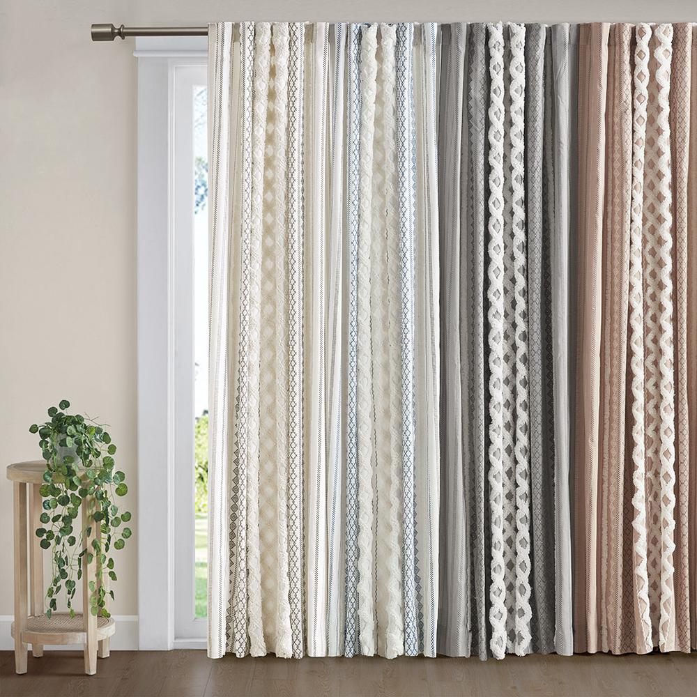 Cotton Printed Curtain Panel with Chenille Stripe and Lining. Picture 4