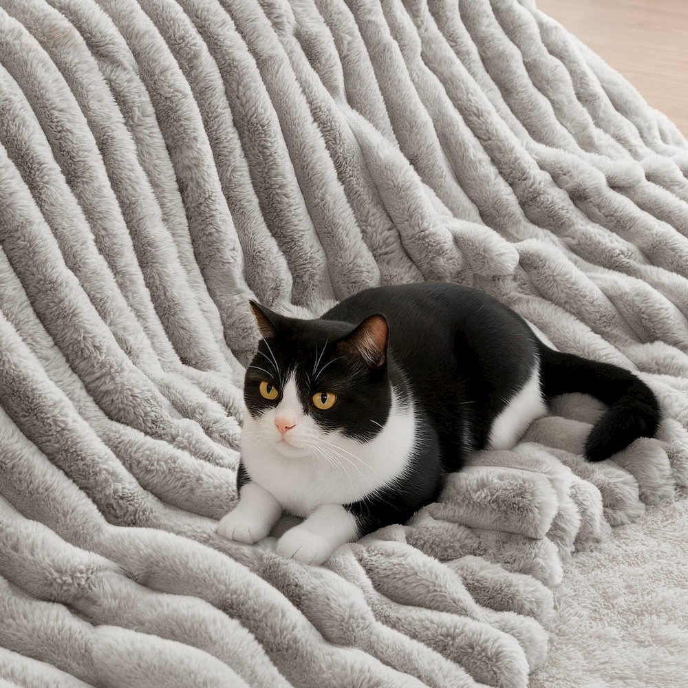 Jasmine Ultrasoft Faux Fur Ribbed Comforter Set, Light Gray color. Picture 5