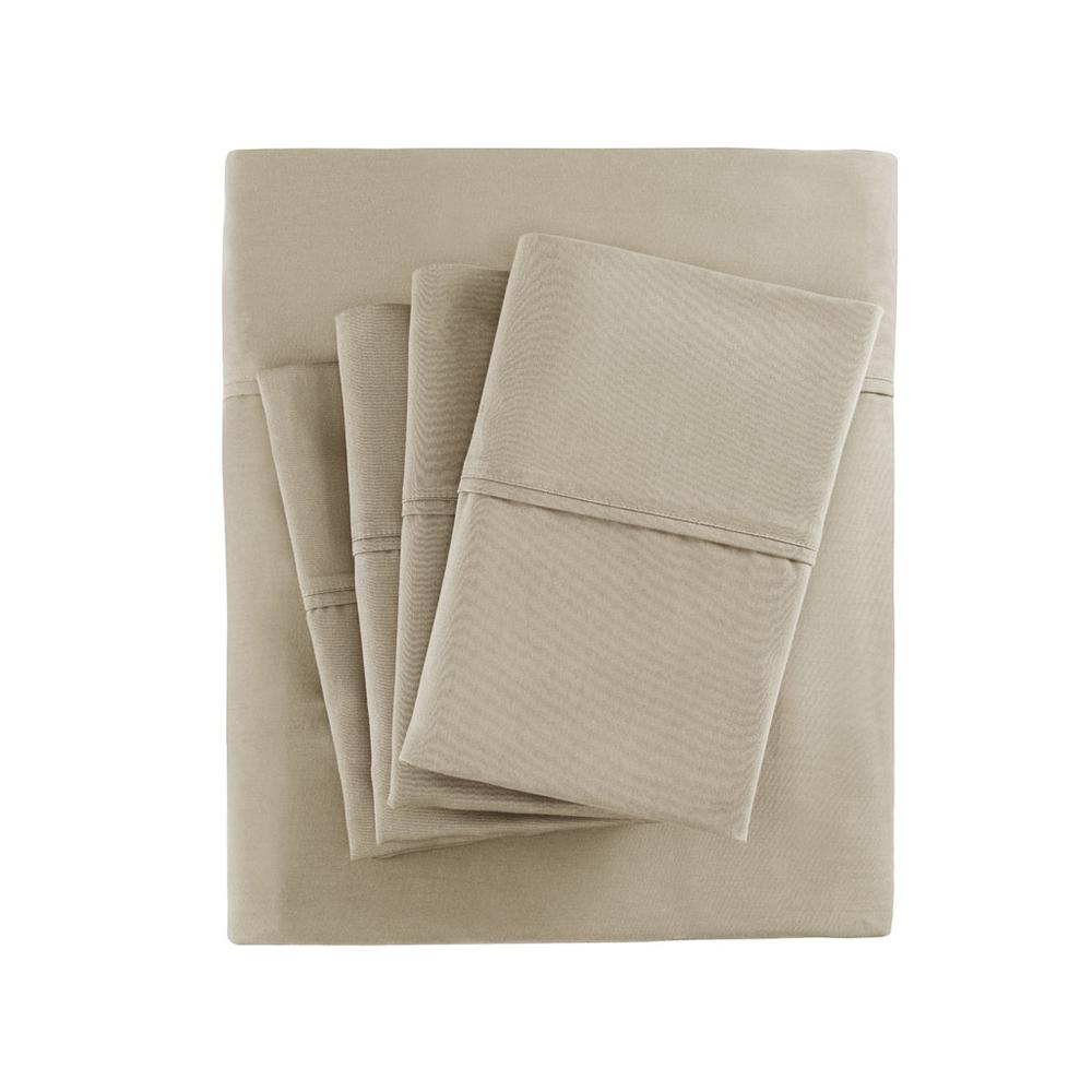 800 Thread Count Cotton Blend Sateen Sheet Set, Khaki color. Picture 1