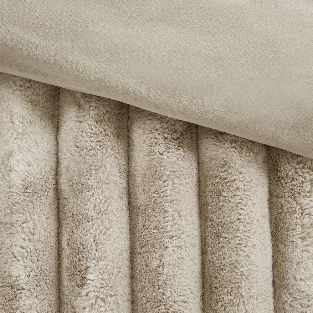 Jasmine 3 Piece Faux Fur Comforter Set in Taupe Color. Picture 3