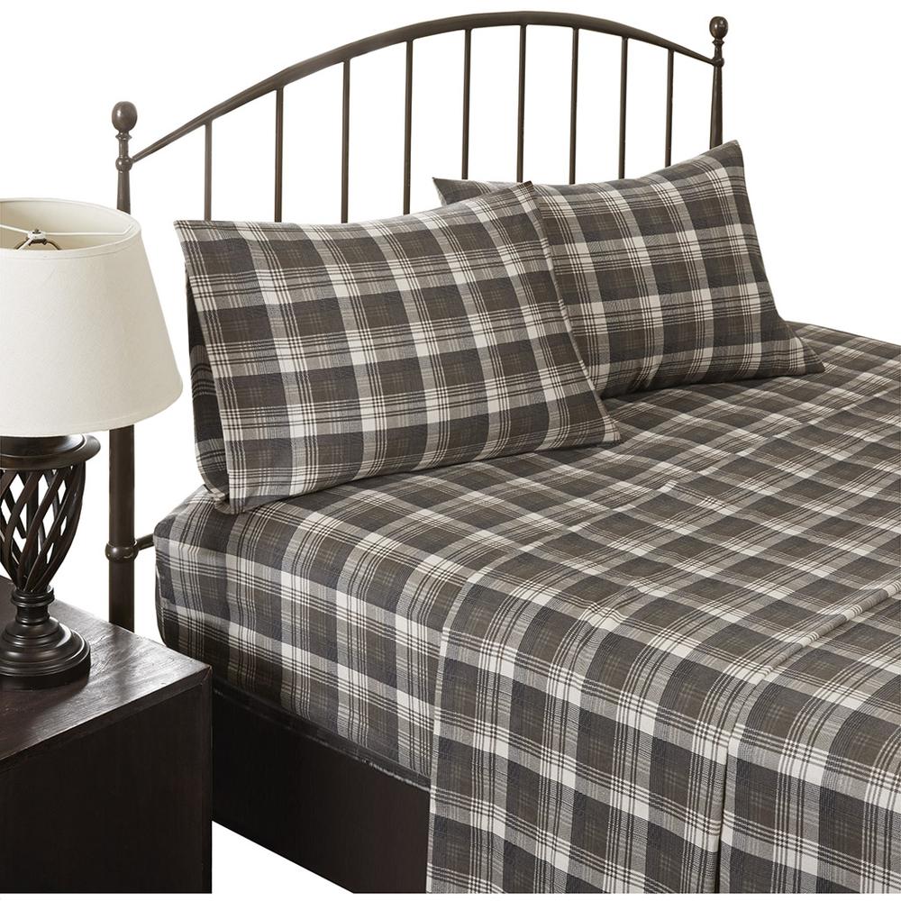 Flannel Sheet Set, Brown Plaid color. Picture 1