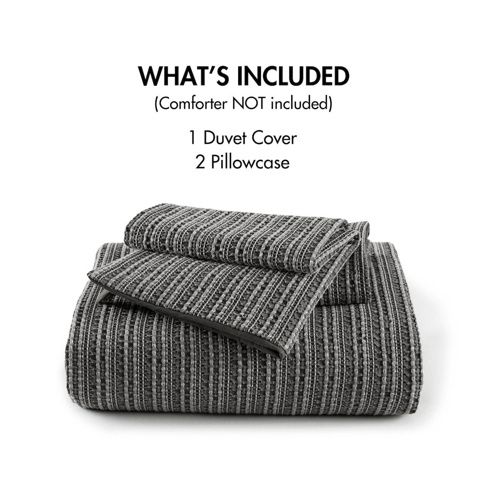 Lyon Waffle Washed Duvet Set, Charcoal color. Picture 3