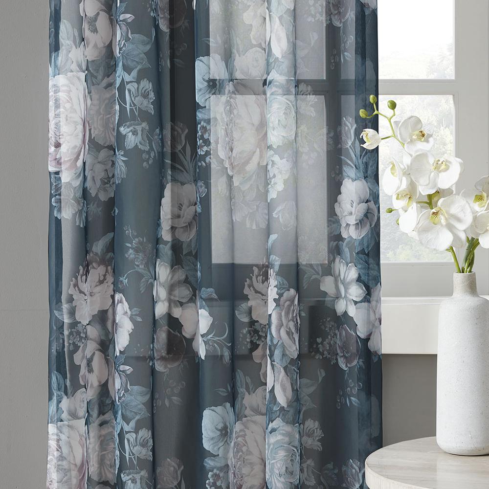Printed Floral Rod Pocket and Back Tab Voile Sheer Curtain. Picture 3