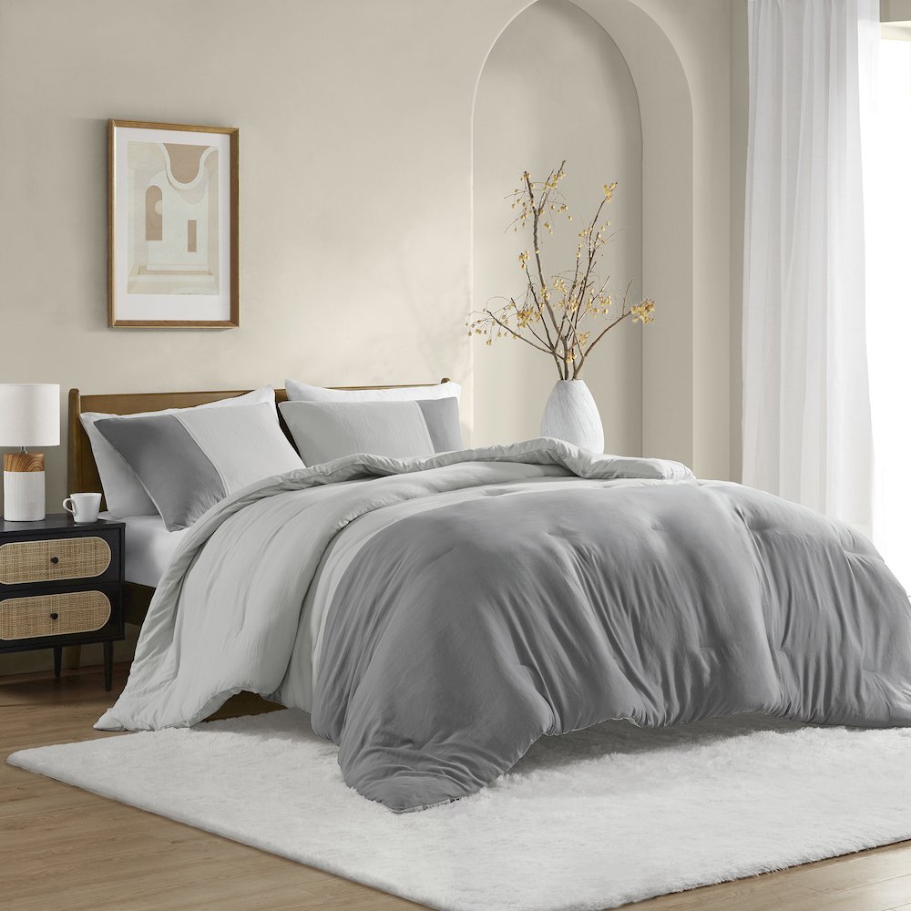 Miro Soft Washed Color Block Comforter Set, Grey color. Picture 2