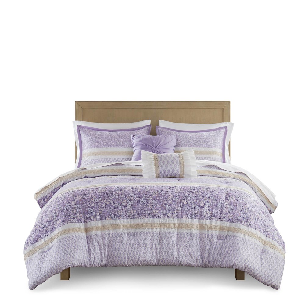 5 Piece Seersucker Comforter Set with Throw Pillows. Picture 1