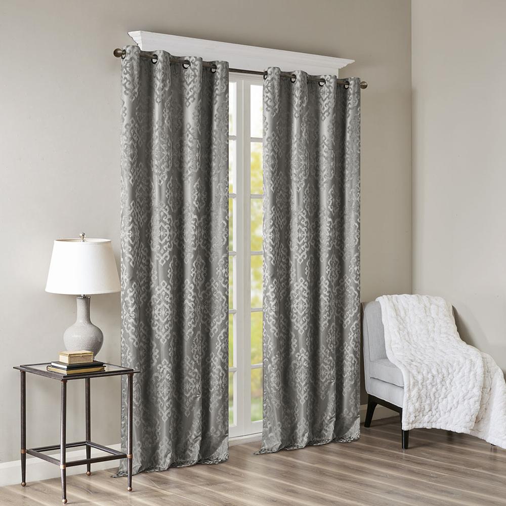 Knitted Jacquard Damask Total Blackout Grommet Top Curtain Panel. Picture 3