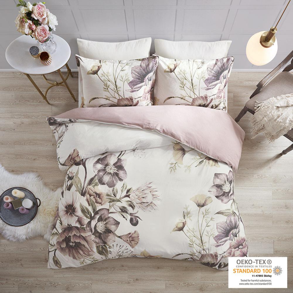 Cassandra 3 Piece Cotton Printed Duvet Cover Set, Blush color. Picture 4