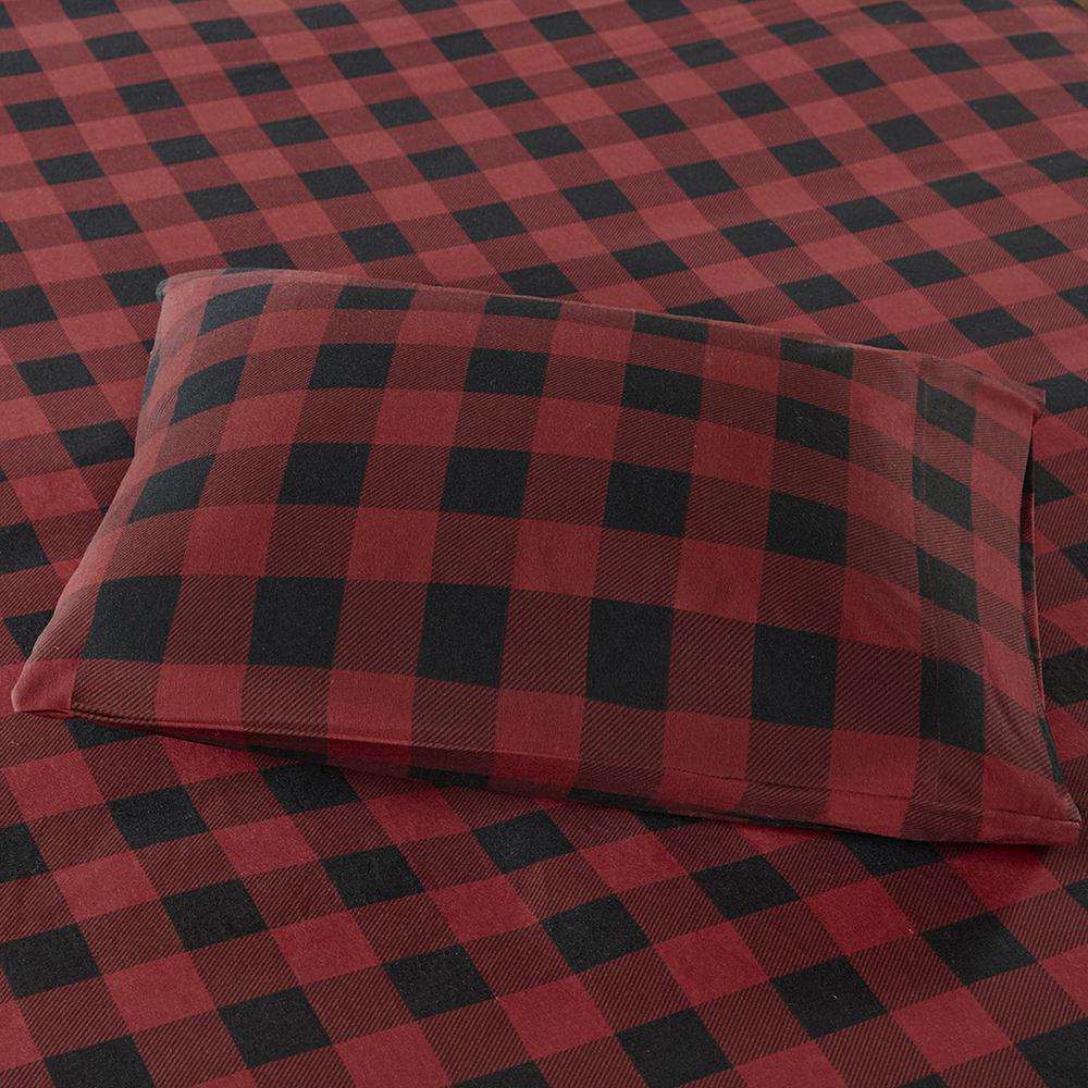 Flannel Sheet Set, Red/Black Buffalo Check color. Picture 1