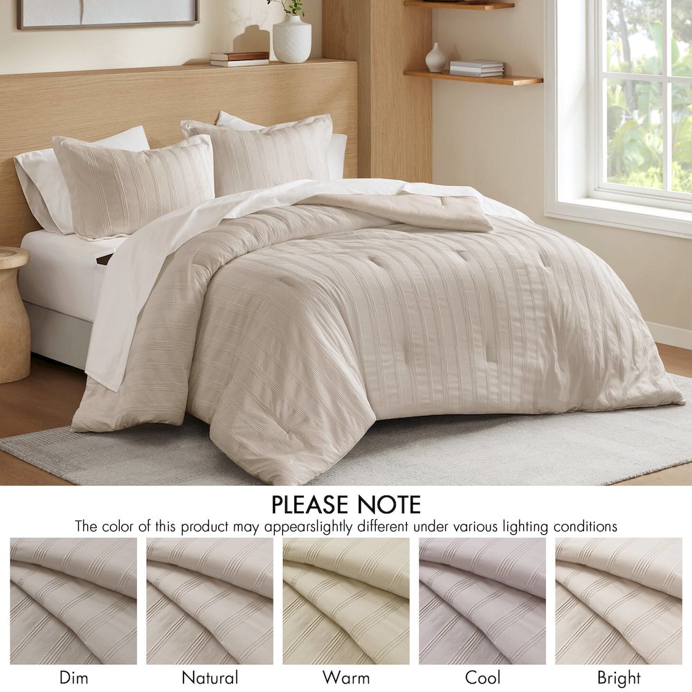 Logan Woven Striped Comforter Set, Neutral color. Picture 5