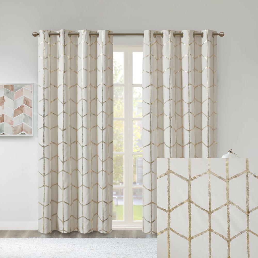 Total Blackout Metallic Print Grommet Top Curtain Panel. Picture 4