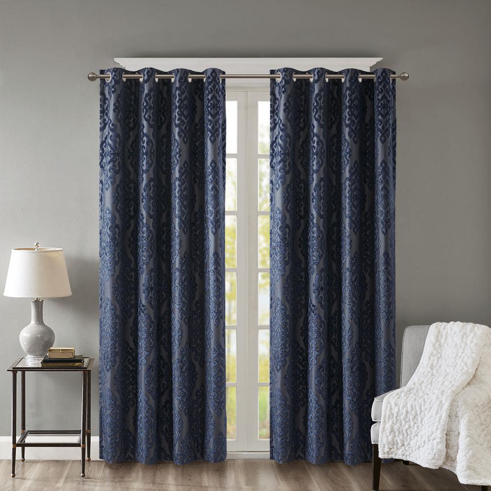 Knitted Jacquard Damask Total Blackout Grommet Top Curtain Panel. Picture 4