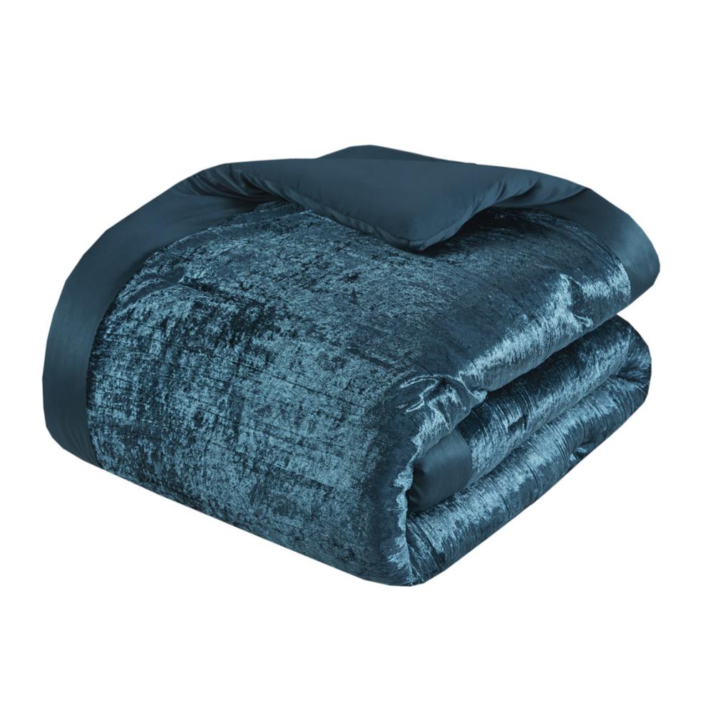 Lee 5 Piece Crinkle Velvet Comforter Set, Teal color. Picture 2
