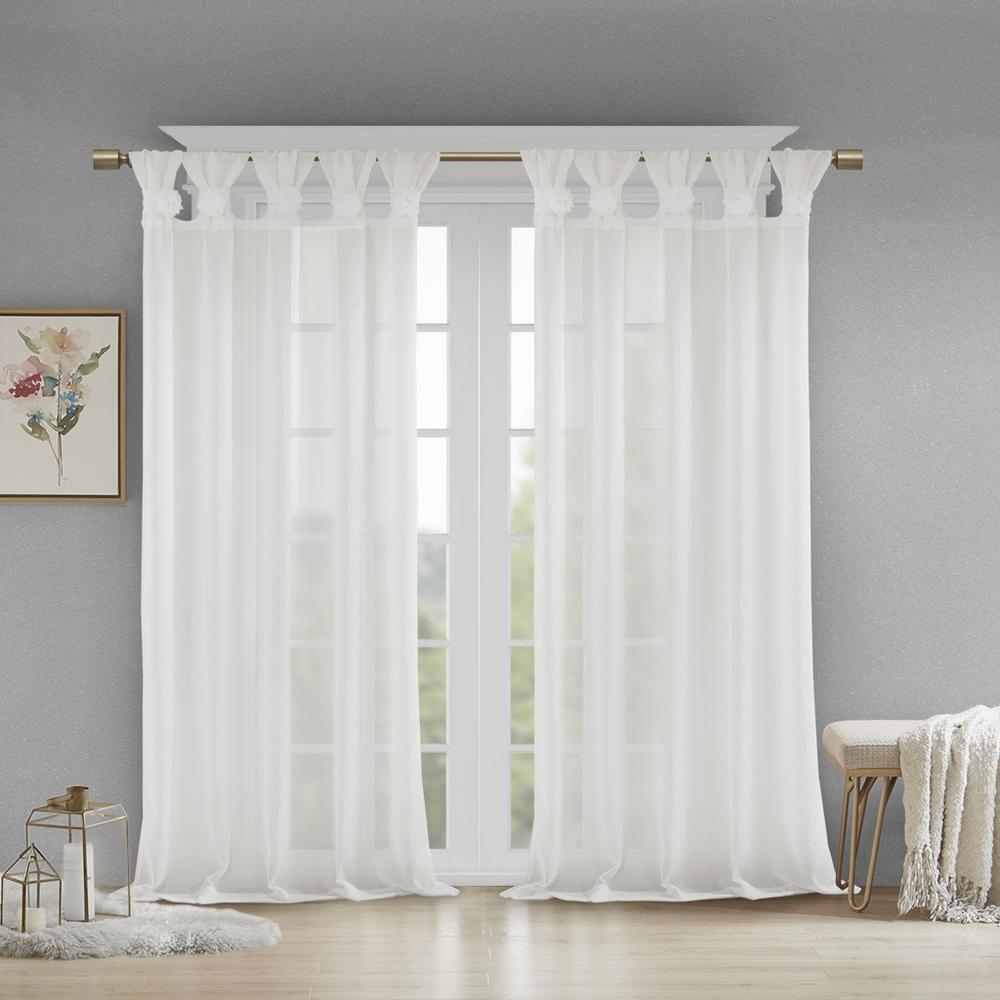 Floral Embellished Cuff Tab Top Solid Curtain Panel. Picture 4