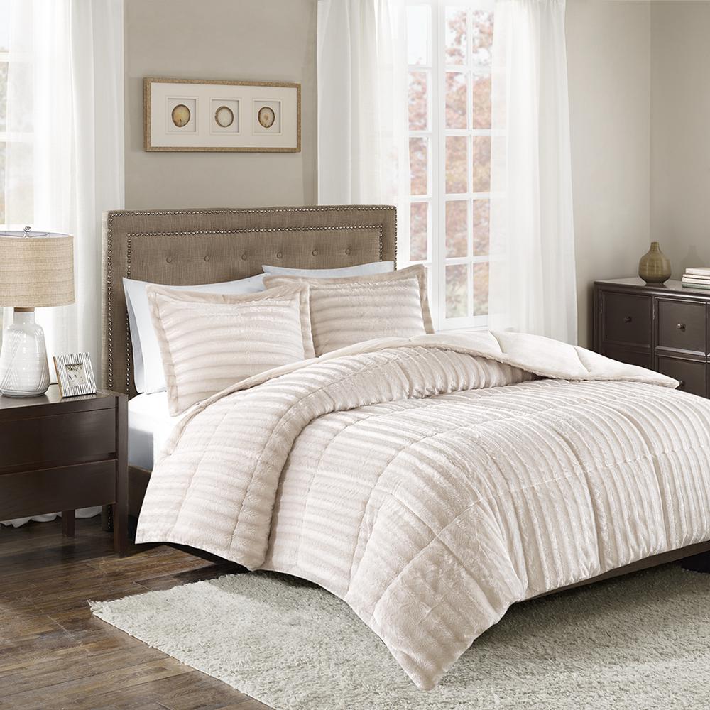 Duke Faux Fur Comforter Mini Set, Champagne color. Picture 3