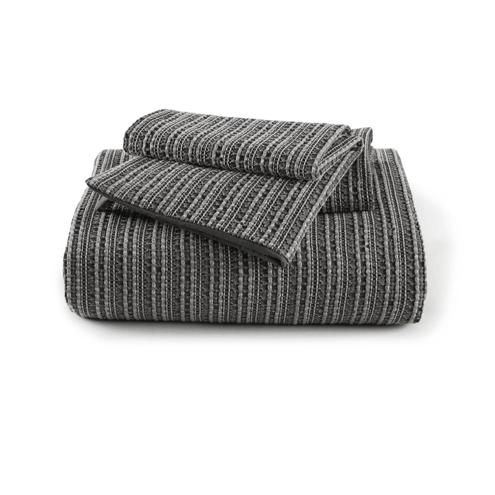 Lyon Waffle Washed Duvet Set, Charcoal color. Picture 1