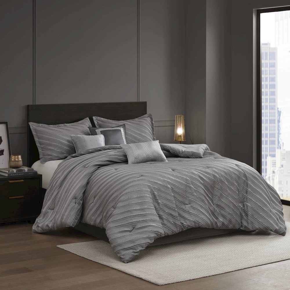 Riva 7 Piece Comforter Set, Grey color. Picture 1