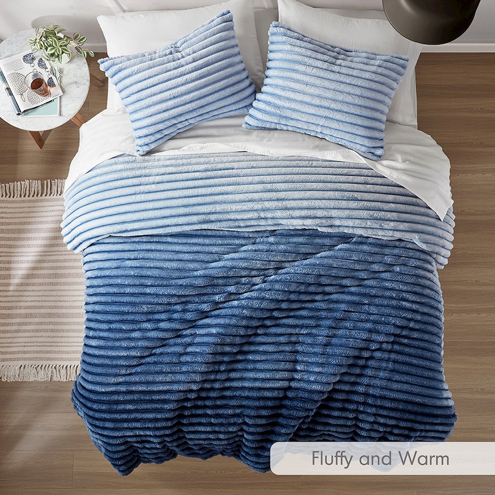 Avril Fluffy Ribbed Plush Comforter Set, Blue Ombre color. Picture 5