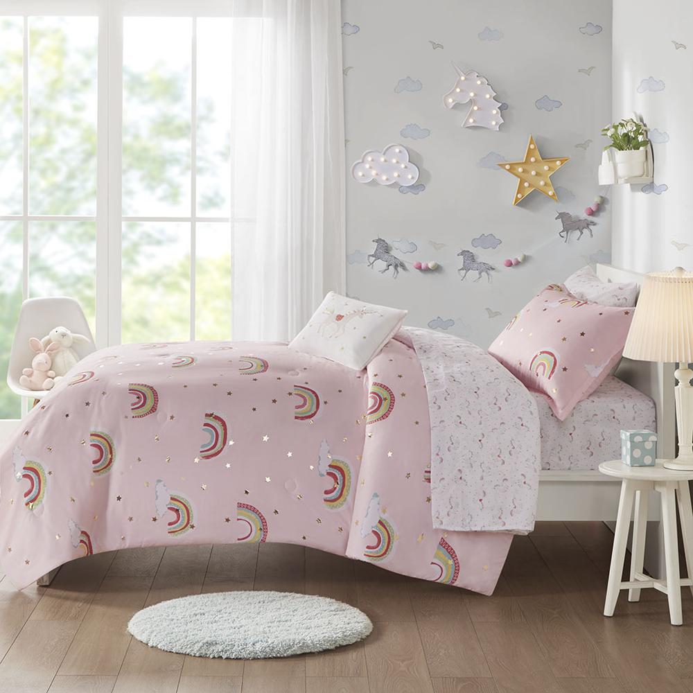 Rainbow and Metallic Stars Comforter Set with Bed Sheets. Picture 3