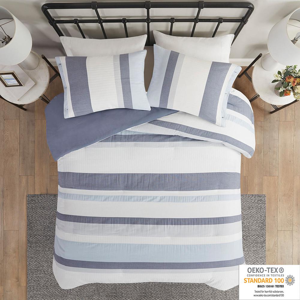 Allegany 3 Piece Jacquard Duvet Cover Set, Blue color. Picture 4