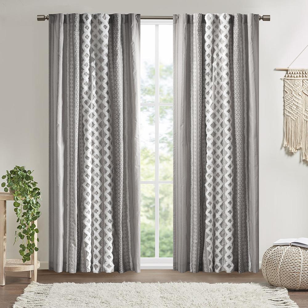 Cotton Printed Curtain Panel with Chenille Stripe and Lining. Picture 1