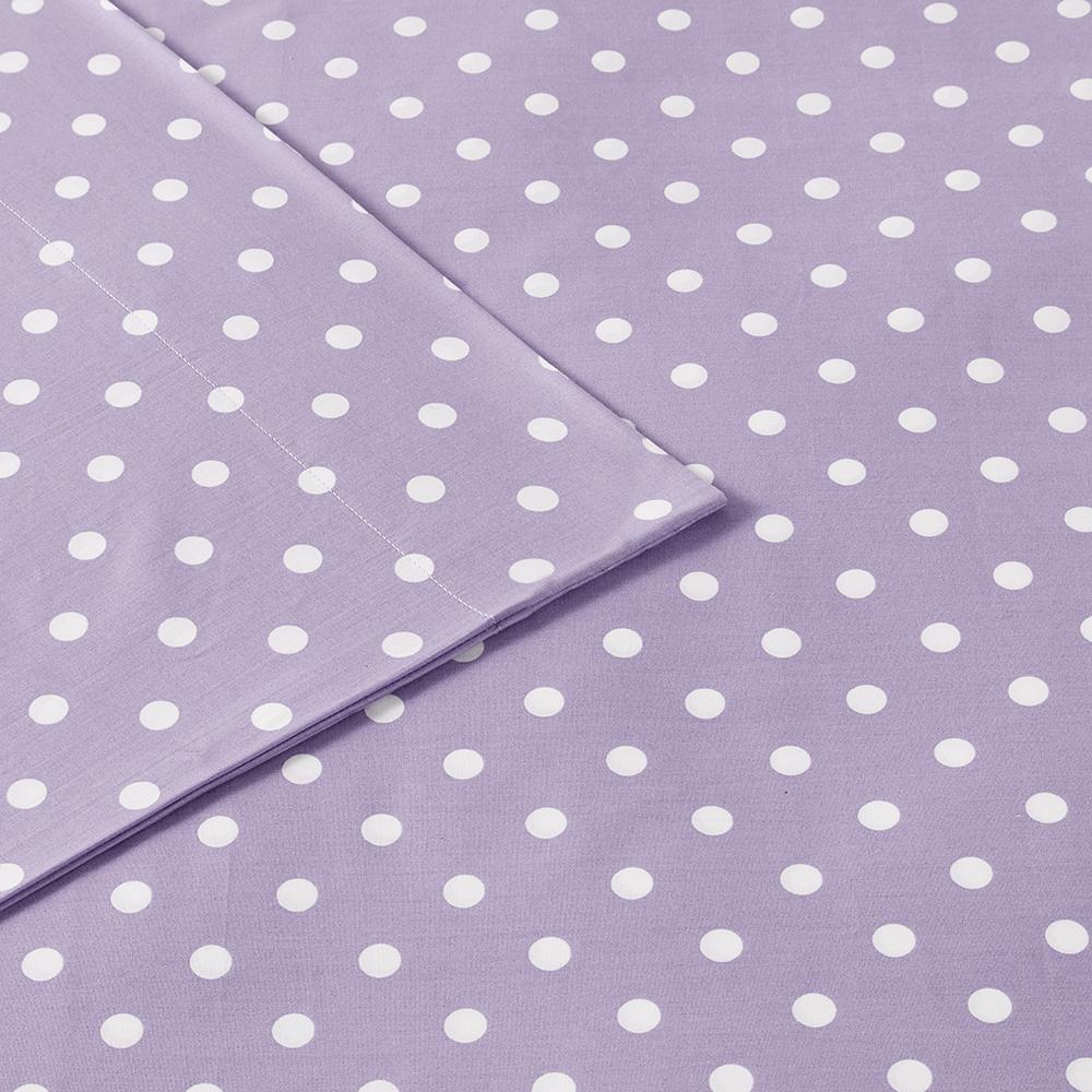 Polka Dot Printed 100% Cotton Sheet Set, Purple color. Picture 5