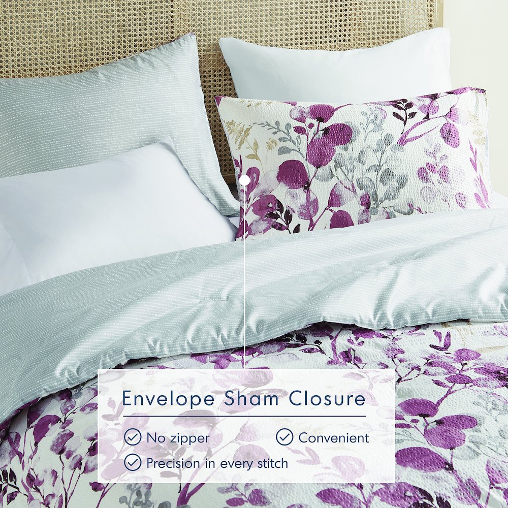 Reversible Floral Botanical Seersucker Comforter Set. Picture 3