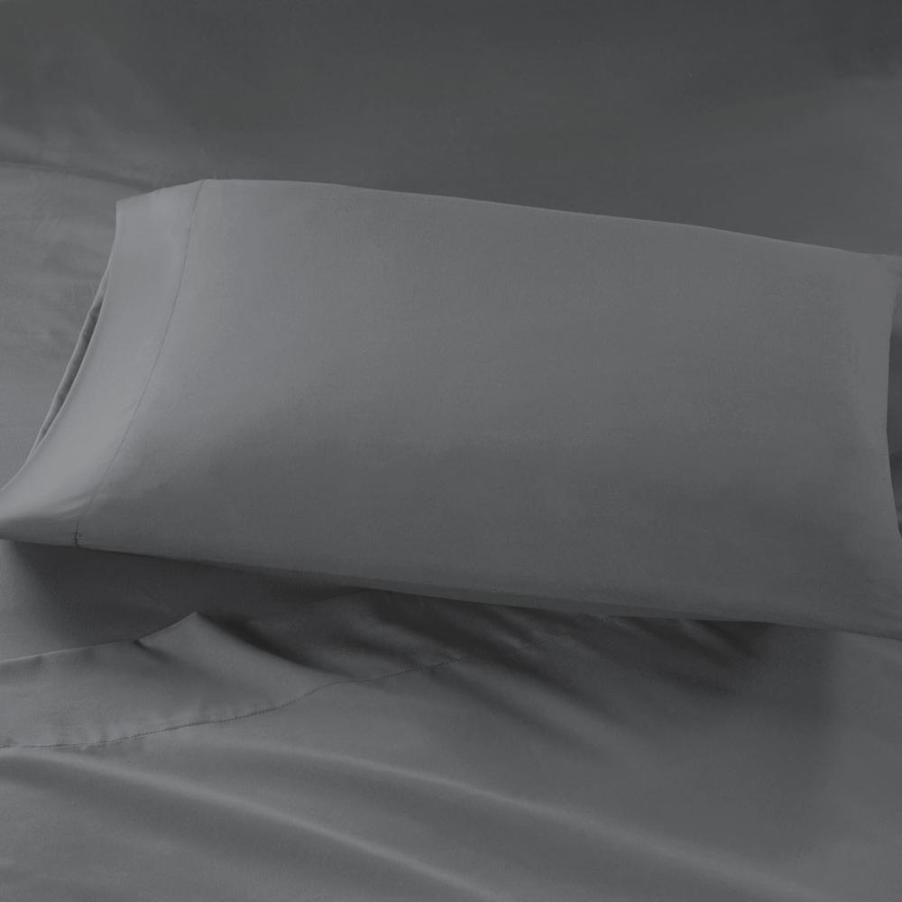 Microfiber Sheet Set with Side Storage Pockets, Charcoal color. Picture 1
