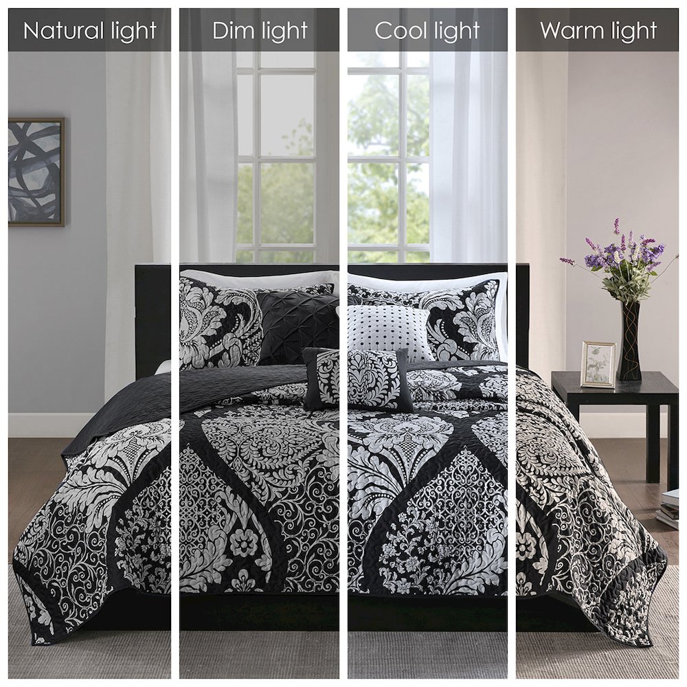 6 Piece Printed Cotton Quilt Set with Throw Pillows. Picture 1