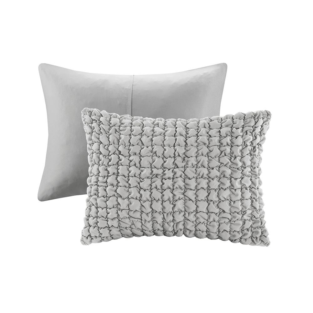 Evelyn 3 Piece Stripe Ruched Comforter Set, Grey color. Picture 2