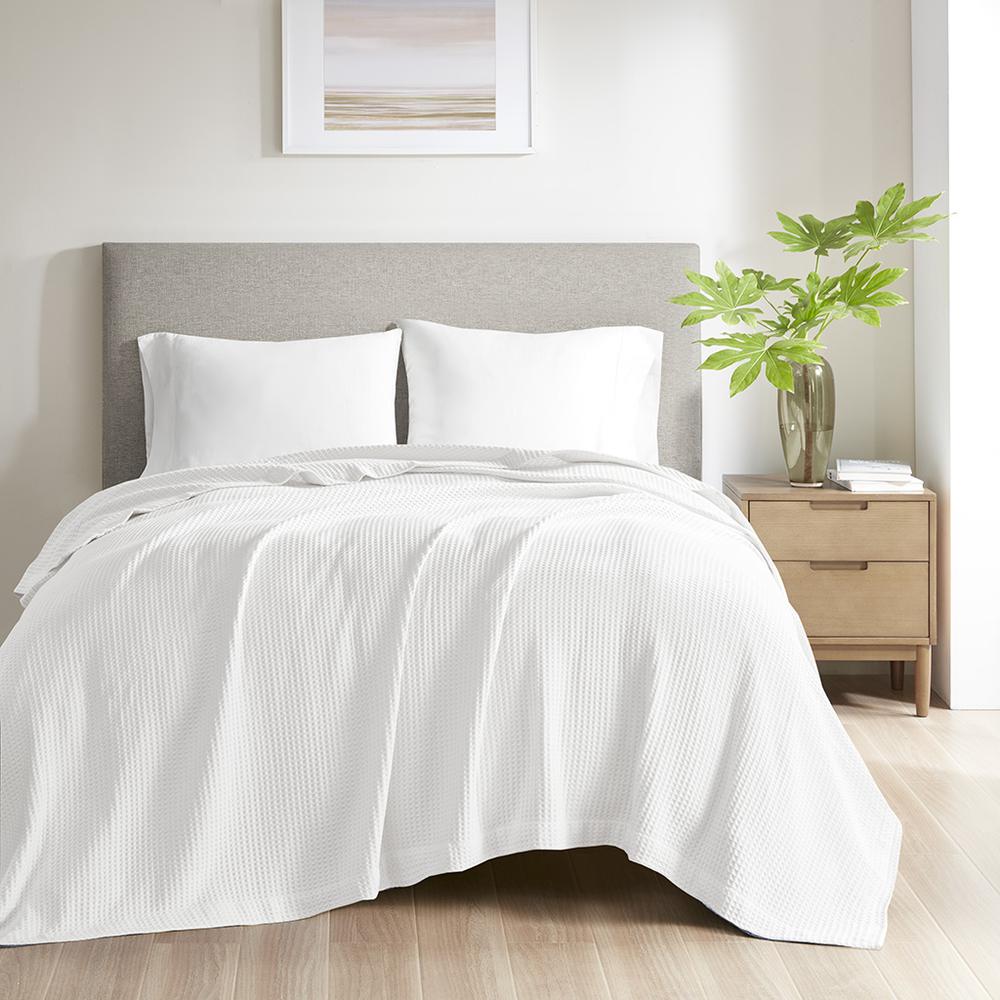 Cotton Waffle Weave Cotton Blanket, White color. Picture 4
