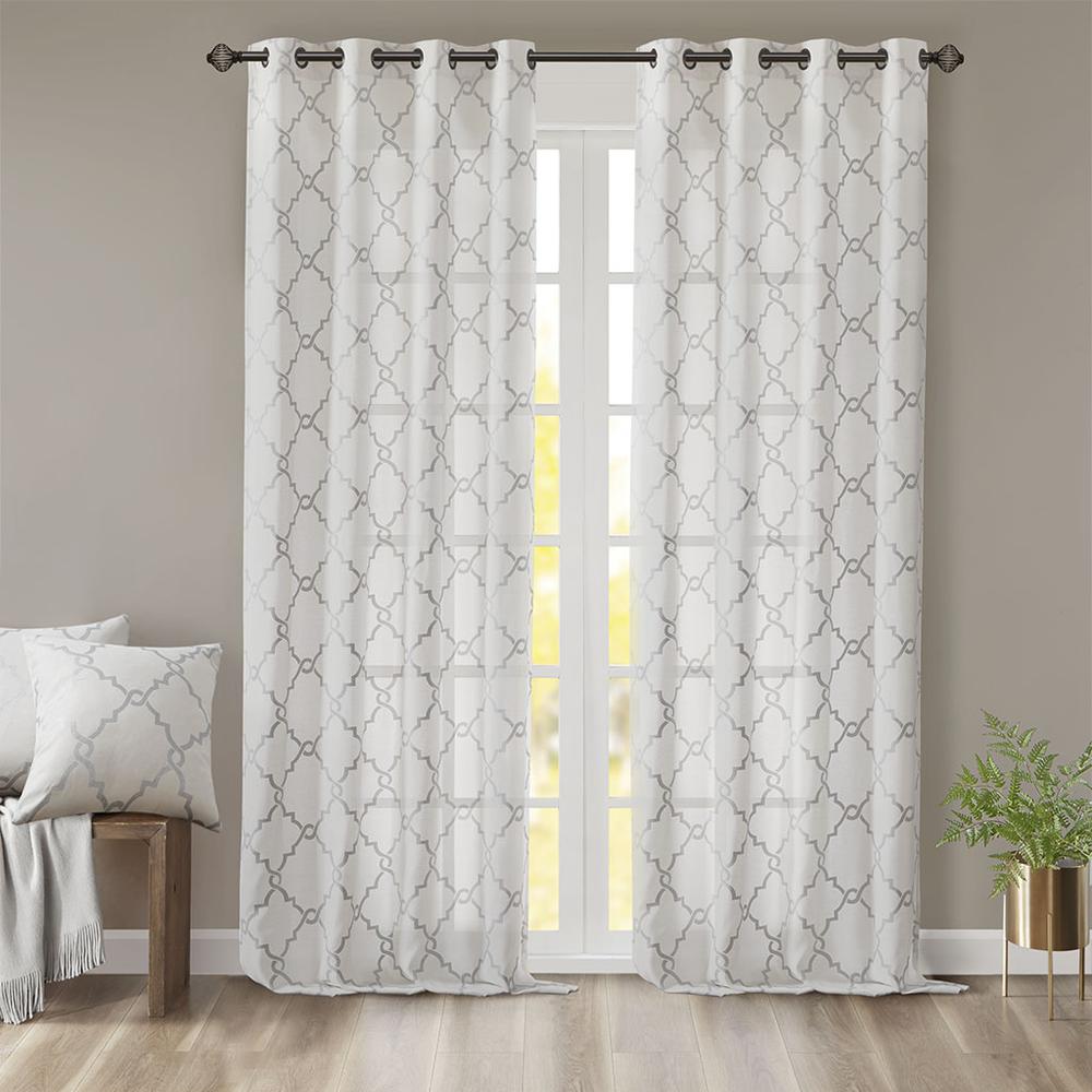 Fretwork Print Grommet Top Window Curtain Panel. Picture 2