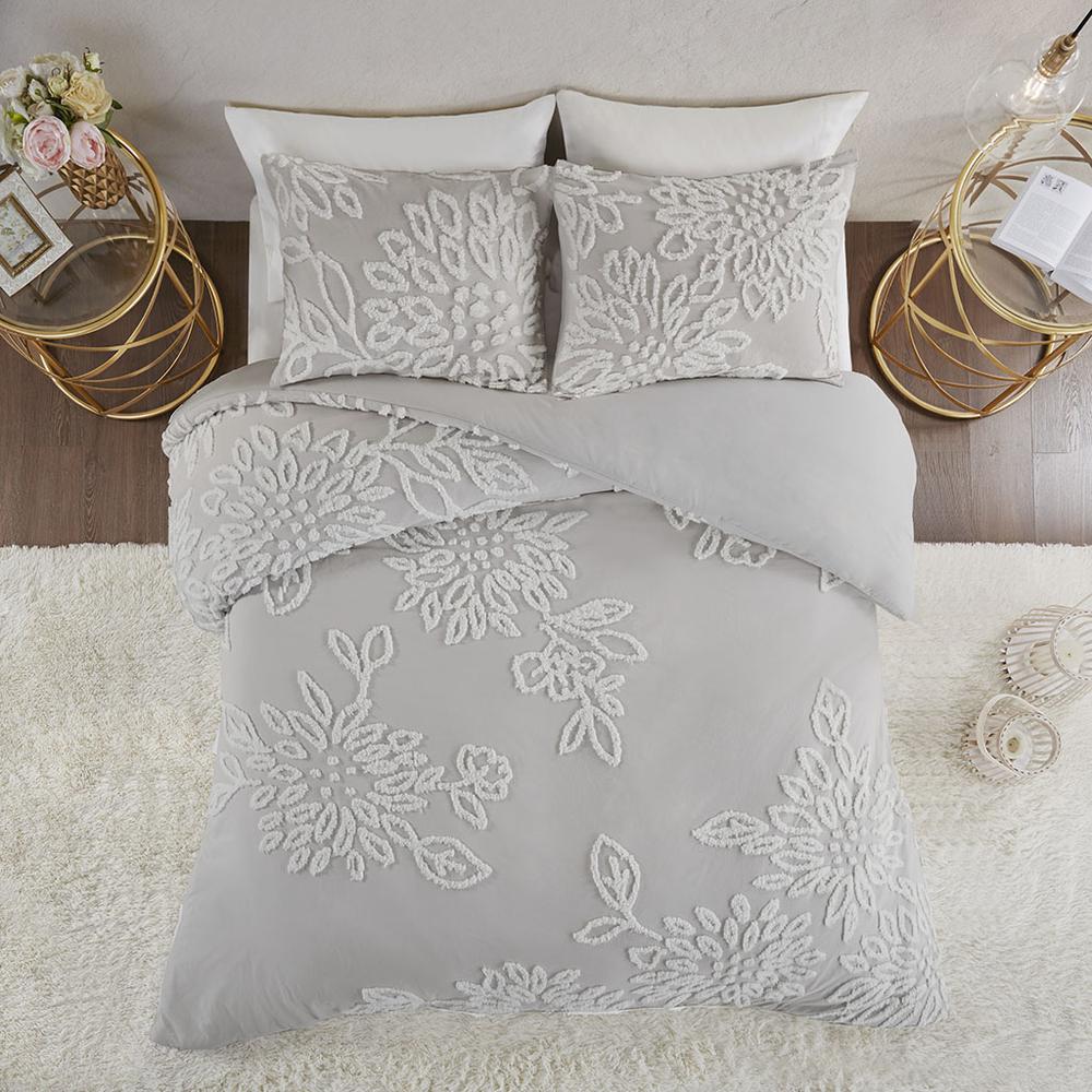 3 Piece Tufted Cotton Chenille Floral Duvet Cover Set. Picture 4
